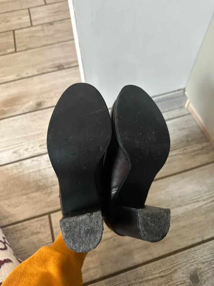 Paire de bottines à talons semelle cuir taille 38 marron foncé - photo numéro 5