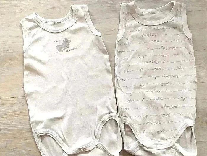 Lot de 2 body mixte garçon fille en coton blanc sans manches Absorba 12 mois - photo numéro 2