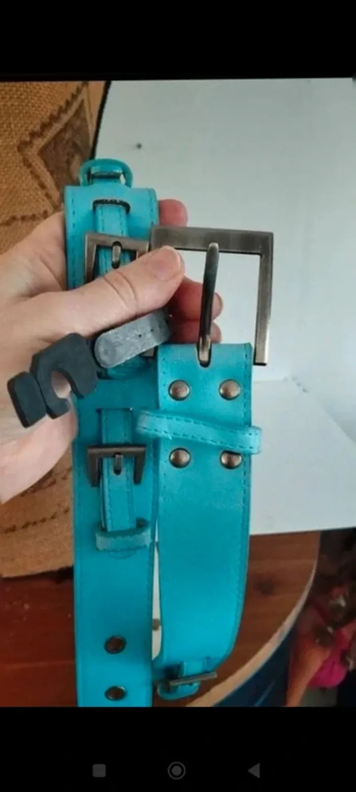 Ceinture bleu effet multi boucles 85 cm femme - photo numéro 3