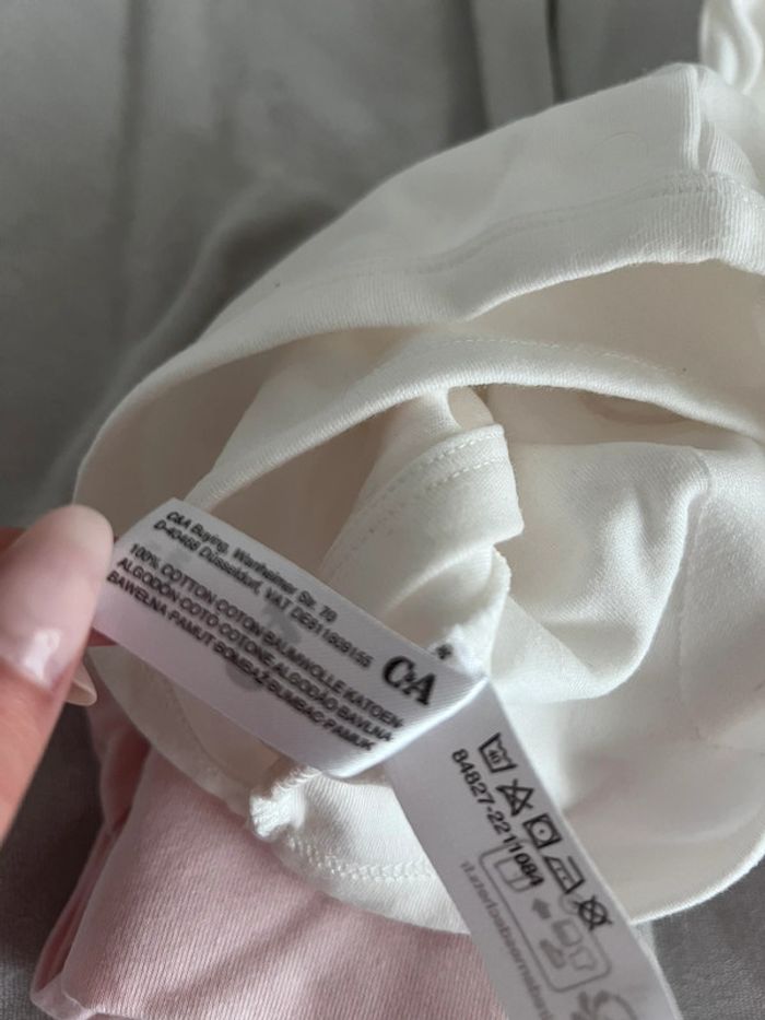 Ensemble rose et blanc taille 0-1 mois (56 cm) pantalon avec pied - photo numéro 7