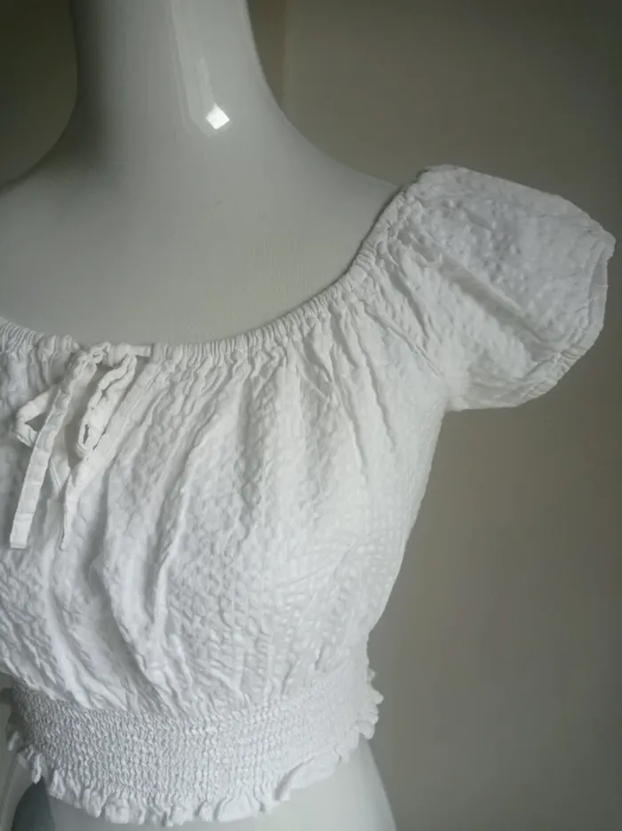 Magnifique haut blanc crop top gaz de coton avec lien noeud T.M Jennyfer - photo numéro 2