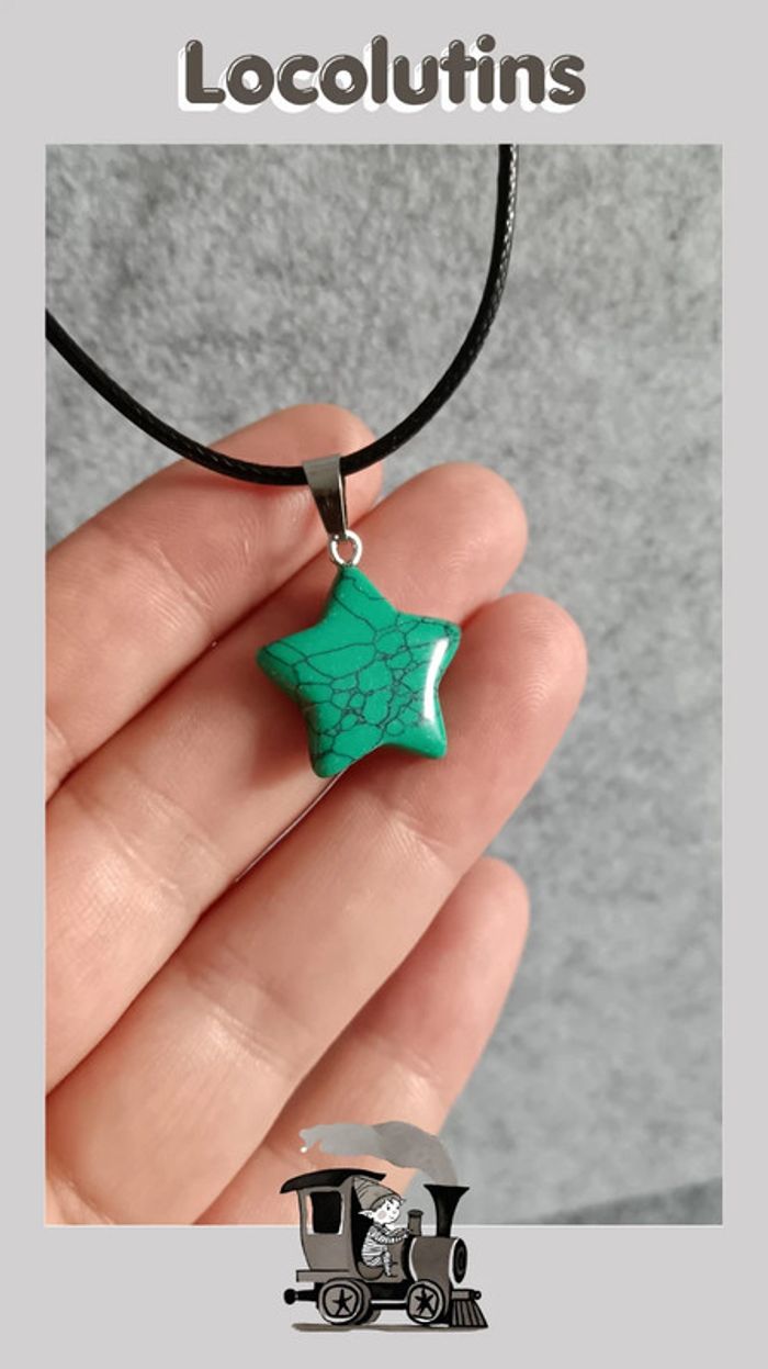 🚂 Collier porte-bonheur étoile vert d’eau – cordon noir ciré - photo numéro 2