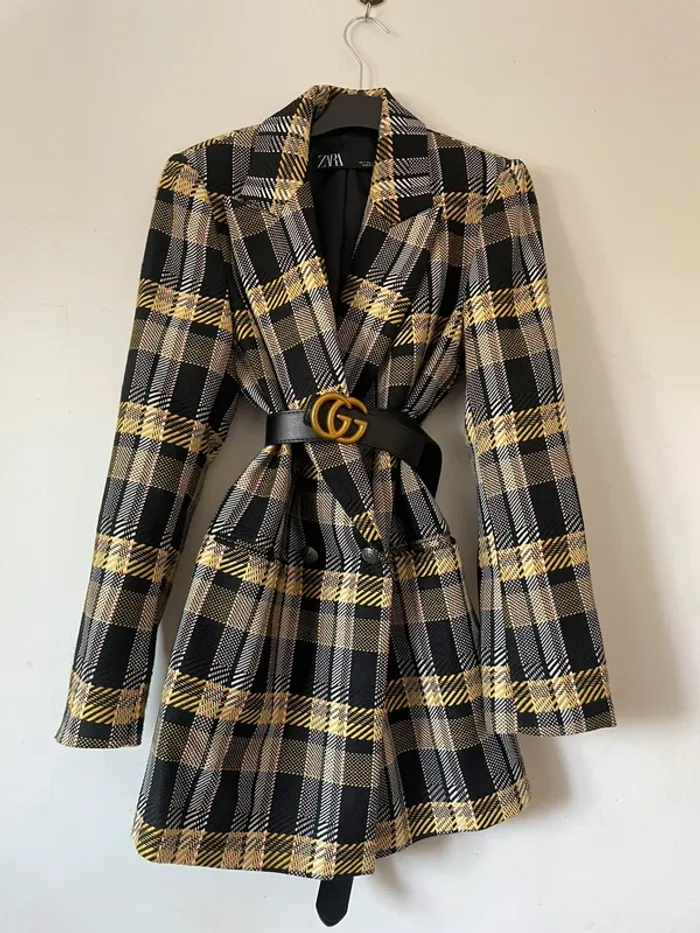 Zara Veste blazer tailleur à carreaux oversize taille S - photo numéro 19