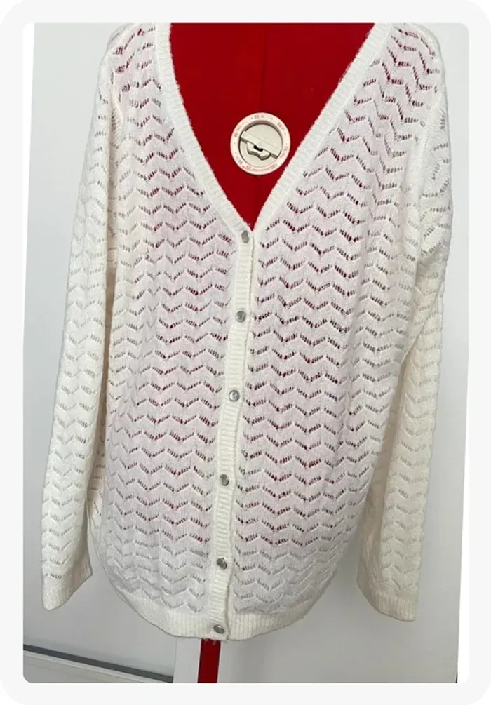 Pull tout doux ajouré crème dos boutonné InExtenso