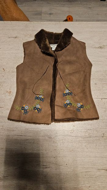 Gilet sans manche brun en peau, doublé, Zara Girls, taille 7/8 ans, nickel