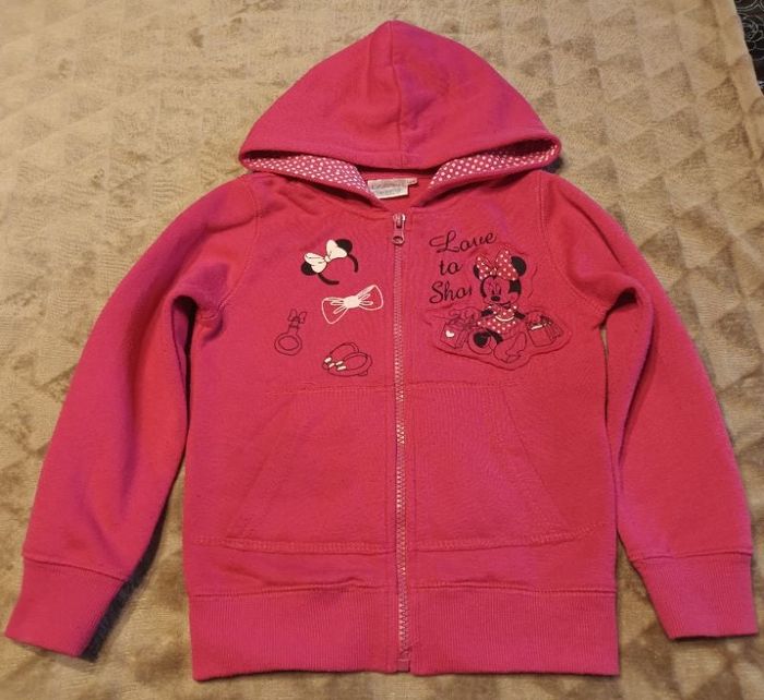 Sweat zippé rose à capuche imprimé Minnie