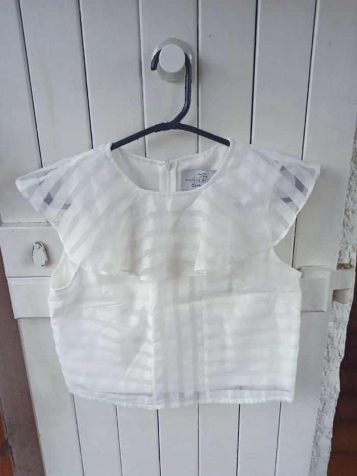 Top doublé blanc à volant vintage boutique t.S