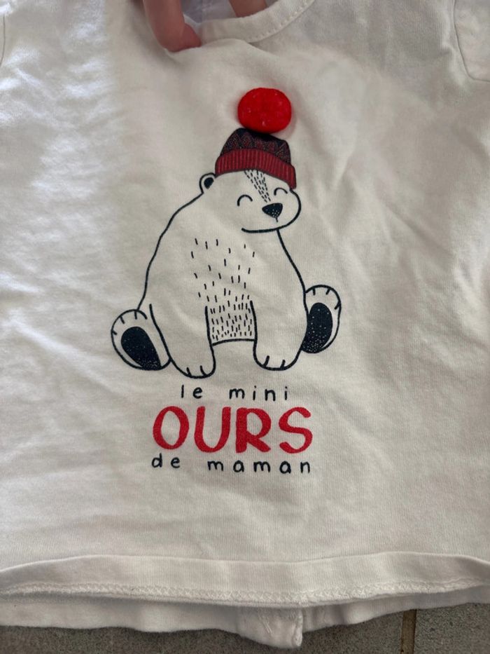 T-shirt blanc ours manches longues - photo numéro 2