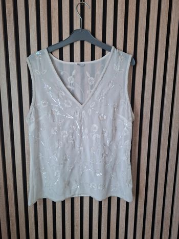 Superbe haut shabby brodé perlé T 46 Neuf