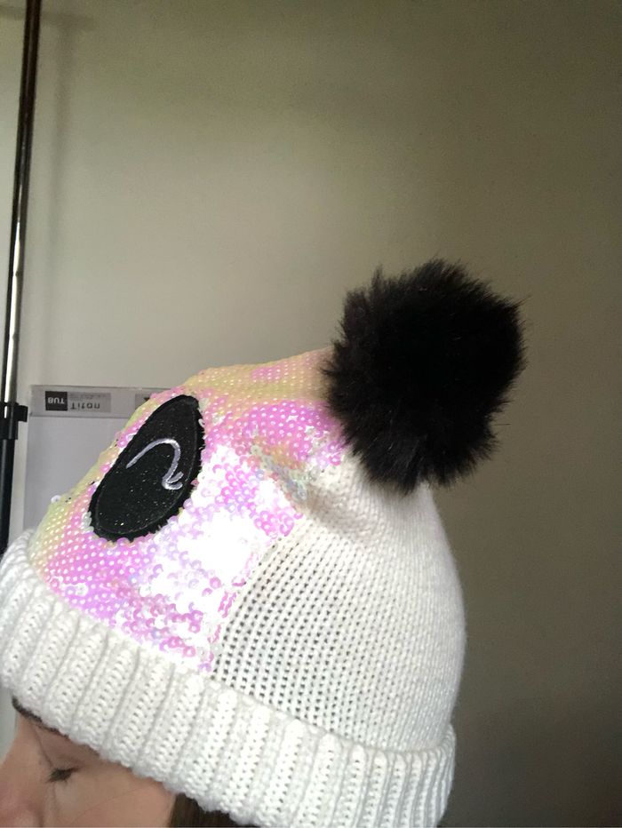 Bonnet paillette PANDA noir blanc rose - photo numéro 2
