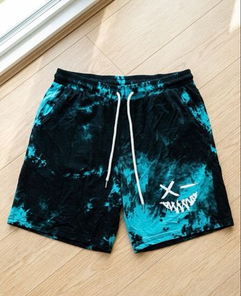 Short Streetwear Tie & Dye Noir et Turquoise - Motif Smiley