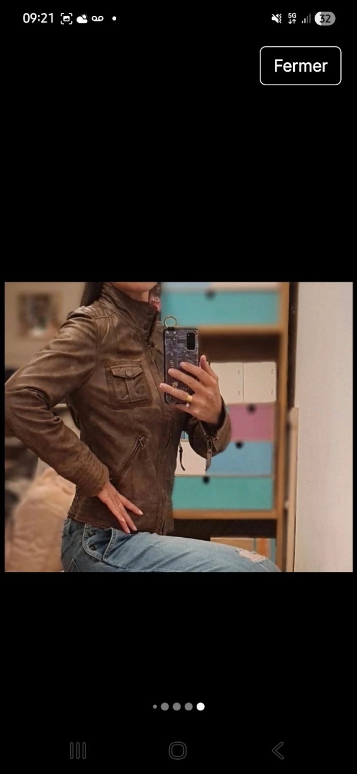 Veste cuir véritable marron - photo numéro 6