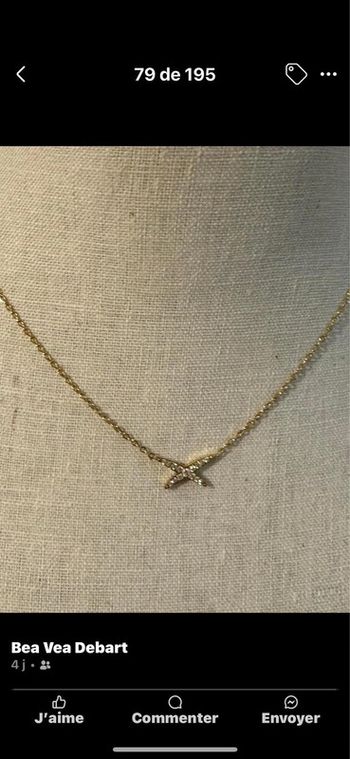 Collier réglable acier inoxydable or liens croisés zircons neuf dans pochon