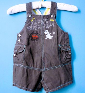 Salopette short bebe garçon La Compagnie des Petits 12 mois gris TBE