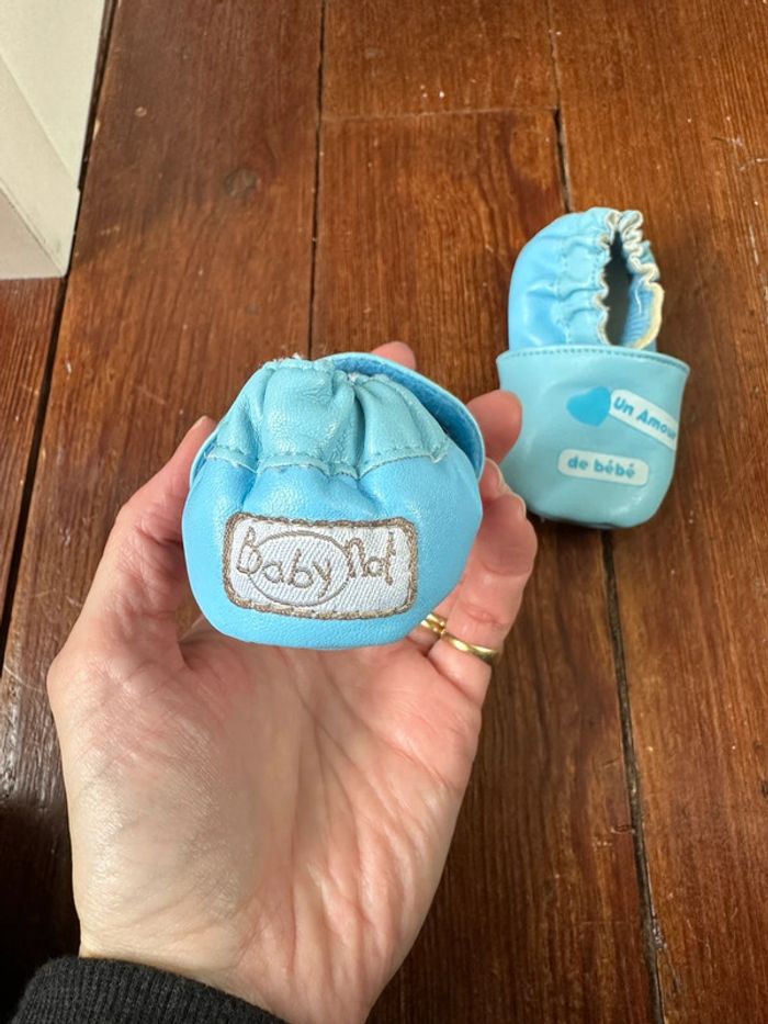 Chaussons cuir naissance bleu ciel Doudou & Cie - photo numéro 2