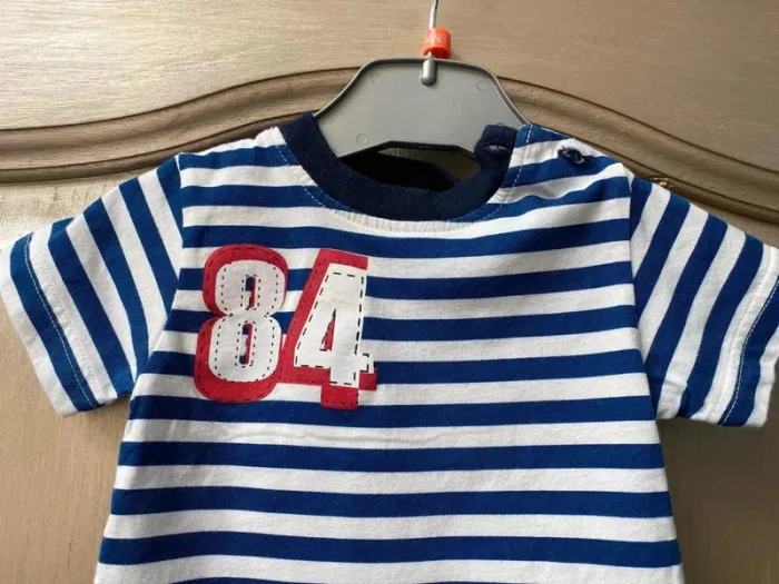 T-shirt Canari rayés bleu et blanc marin 3 mois - photo numéro 4
