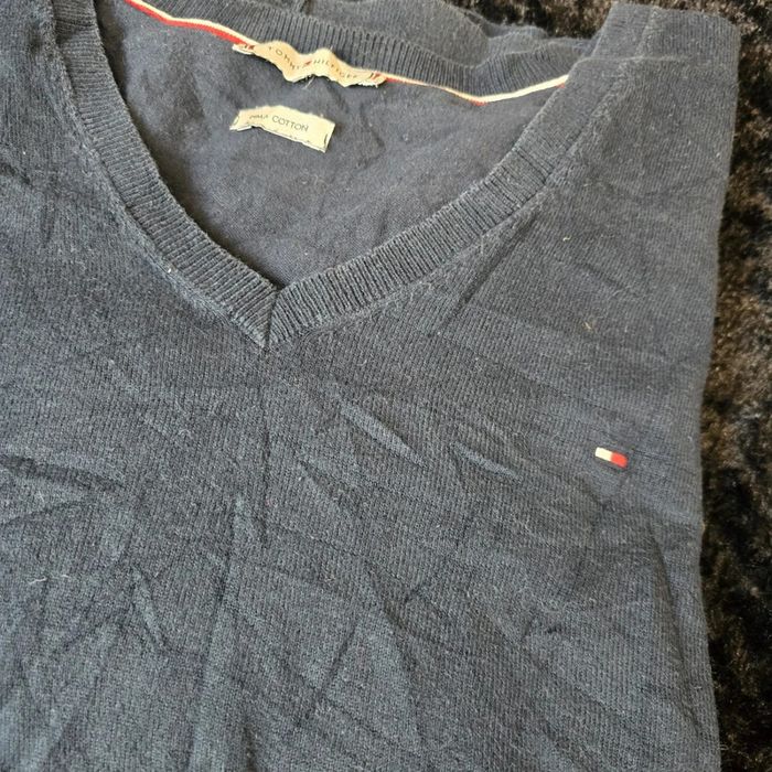 Pull Col v bleu marine pima coton  tommy hilfiger - photo numéro 2