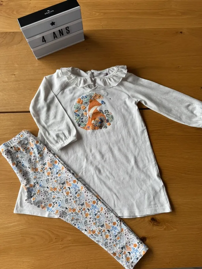 Chemise de nuit à ML avec pantalon coton léger thème renard 🦊 - Taille 4 Ans