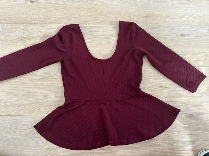 Ensemble femme pantacourt noir et top pelplum manches 3/4 bordeaux - photo numéro 8