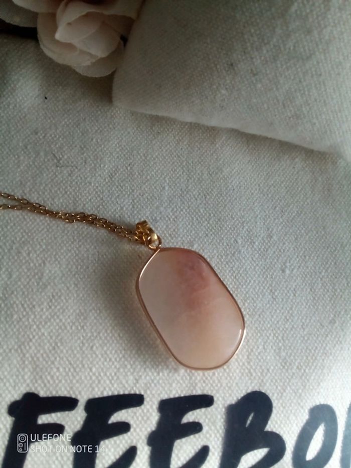 Collier pierre naturelle de lune rose orangé - photo numéro 2