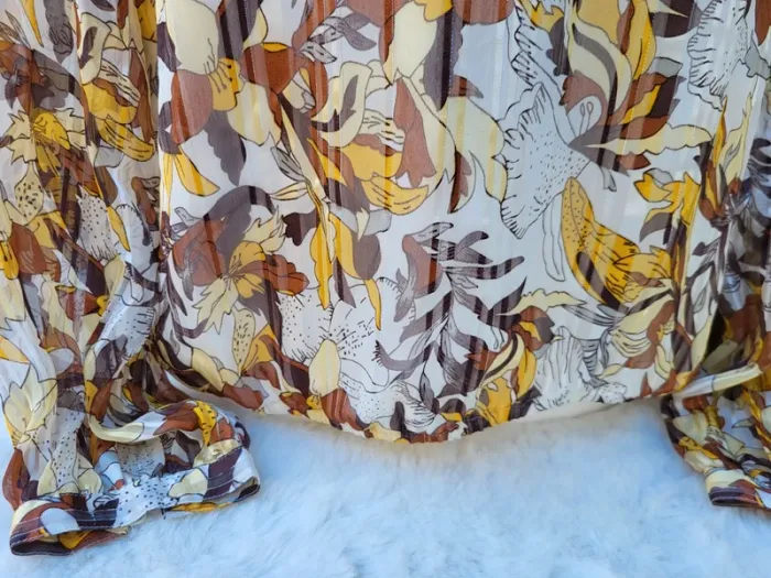 Blouse voile élégante fleuri ivoire moutarde marron riu taille 44 - photo numéro 5