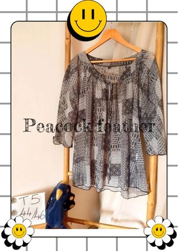 Blouse transparente noire blanche 3/4 T5
