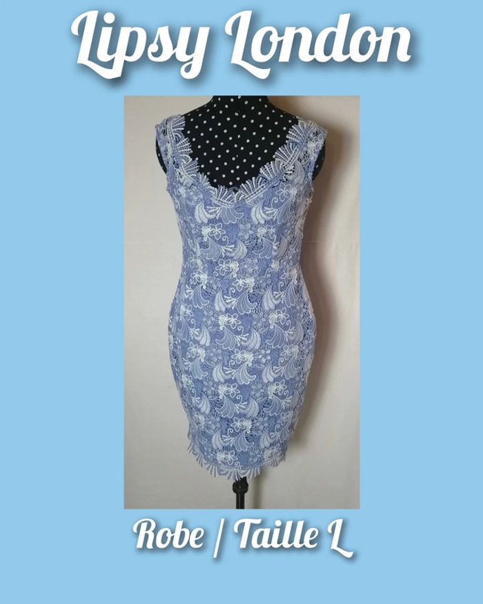 Robe chic en dentelle bleu blanc Taille L Lipsy London