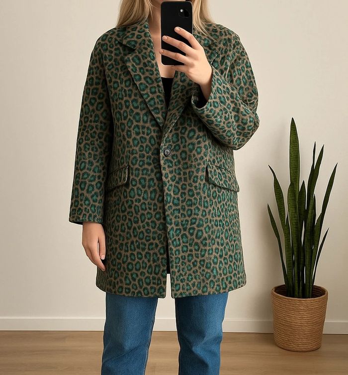 Manteau imprimé léopard vert – Garçonne – Taille unique