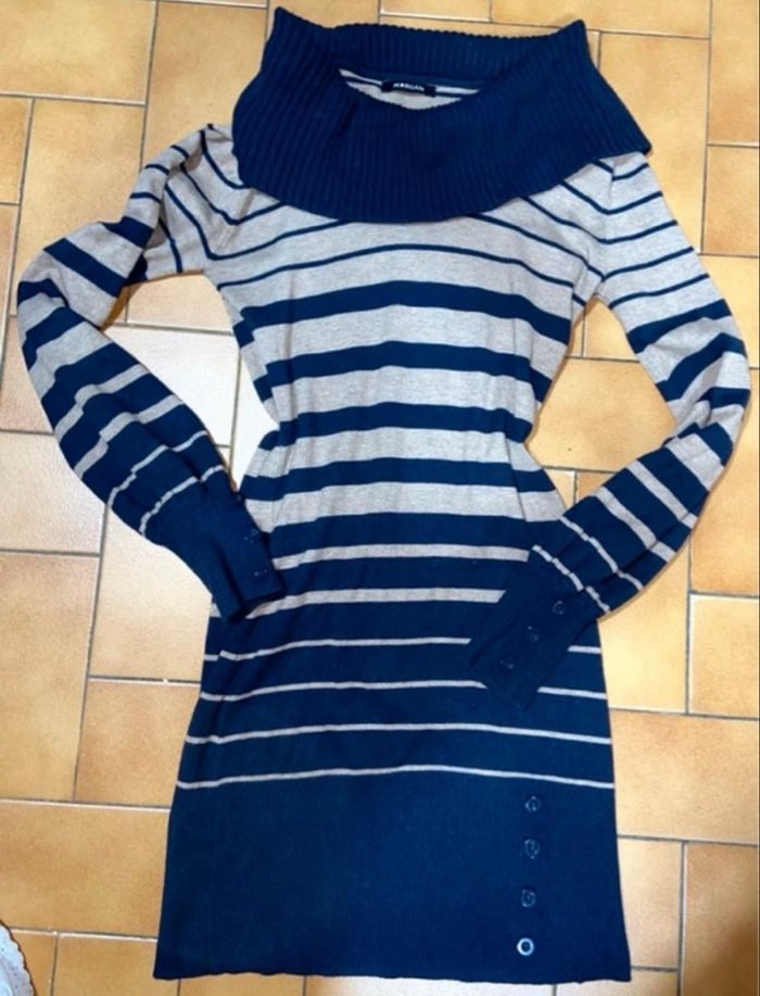 Robe pull rayé beige et bleu marine morgan s - photo numéro 2