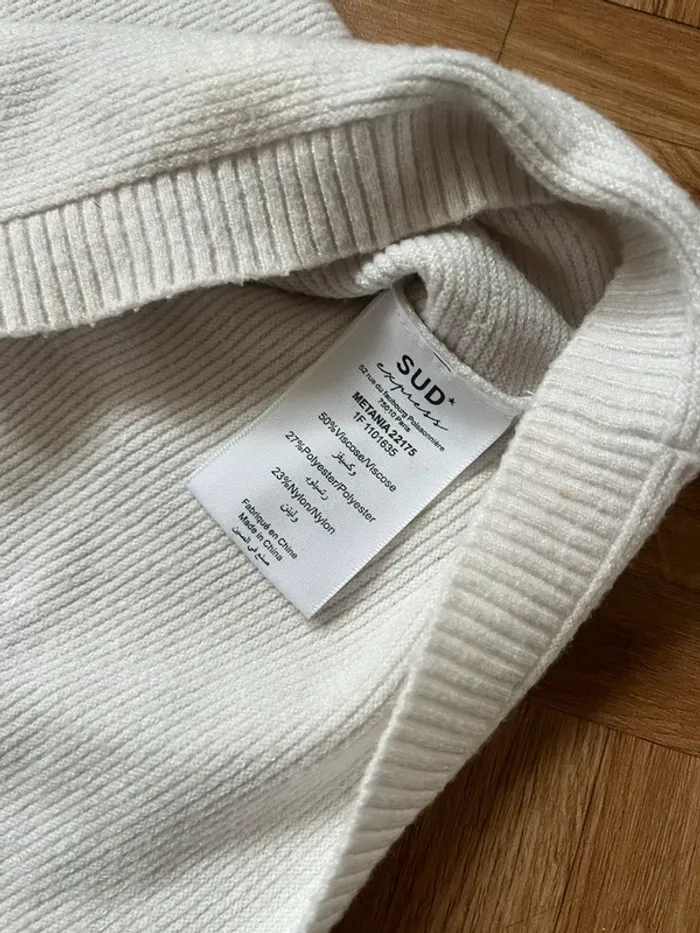 Pull blanc col en V Sud Express - photo numéro 4