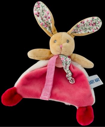 ❤️B3914 Doudou Plat Mouchoir Babynat BABY NAT Lapin POUPI rose blanc