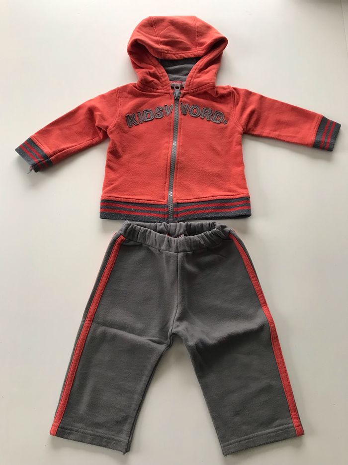 Ensemble bébé molletonné orange/gris 6 mois