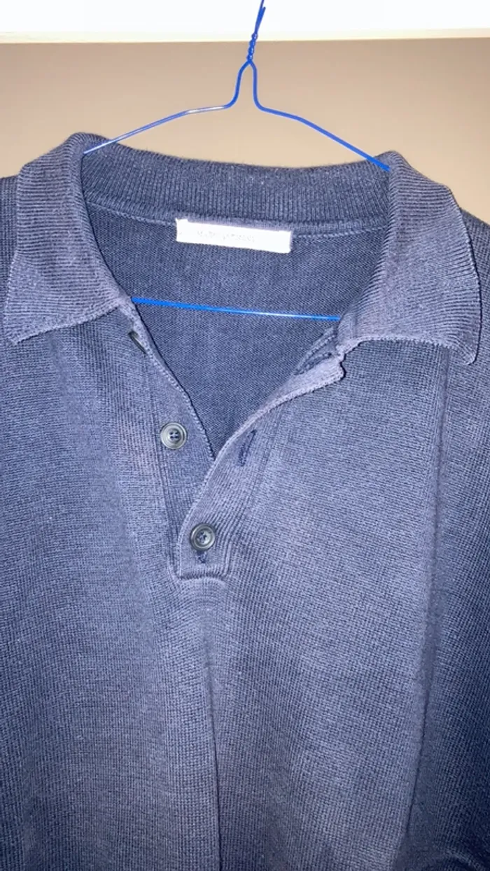 Pull homme bleu marine col boutonné taille L coton - photo numéro 2