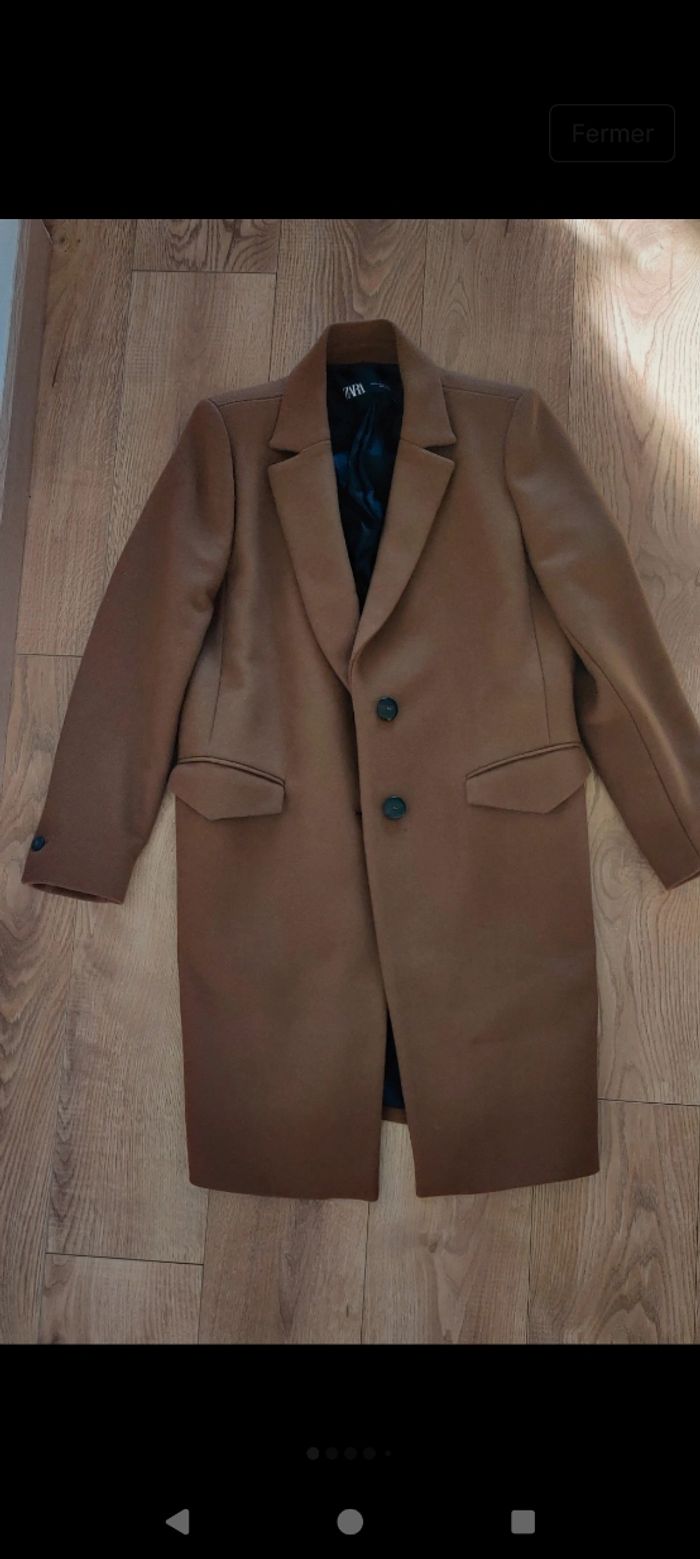 Manteau long laine marron Zara - photo numéro 2