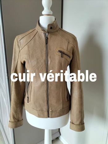 Perfecto cuir beige véritable 