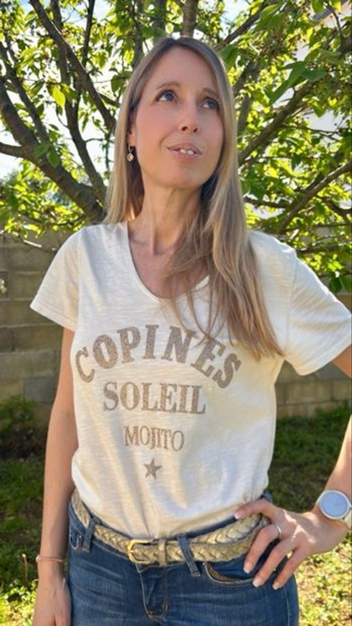 Tee-shirt  crème et  et doré Copines soleil Mojito taille unique - photo numéro 6