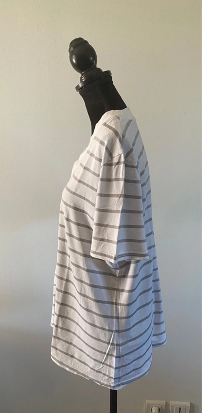 Tee shirt Saint James blanc et gris à rayures taille XL Made in France - photo numéro 4