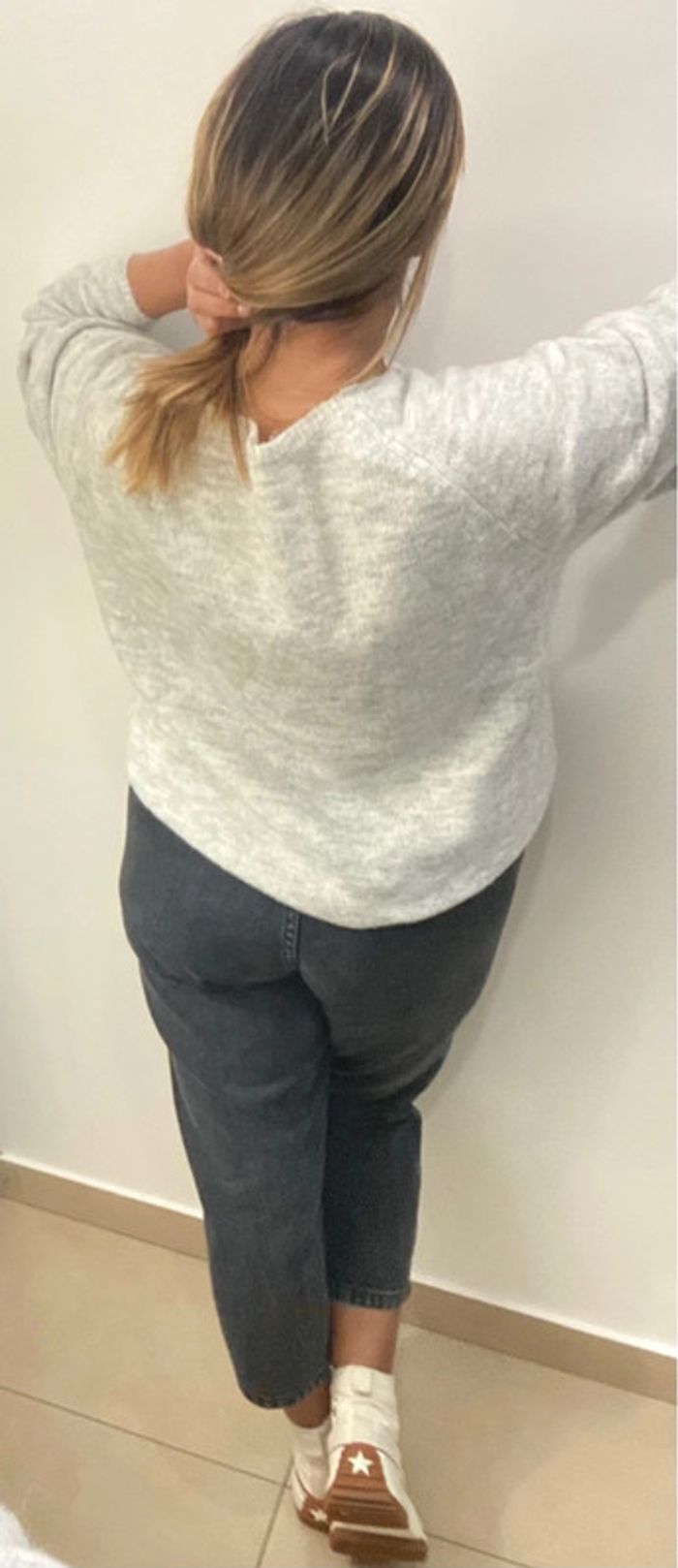 Superbe Pull Gris Col V À Nouer Taille M - photo numéro 9