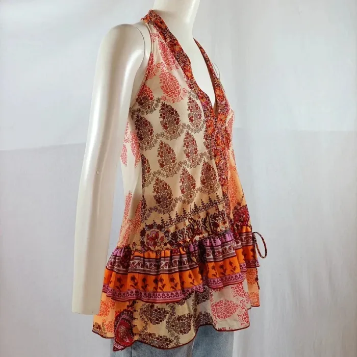 Top dos nu boho Mango imprimé multicolore volants – taille S - photo numéro 4
