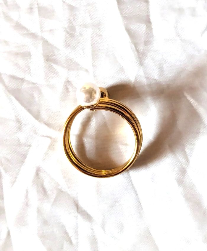 Bague Double Petites Sphères Dorée Perle Géométrique Fil Multicouche Bijou Doré Fantaisie Femmes - photo numéro 4