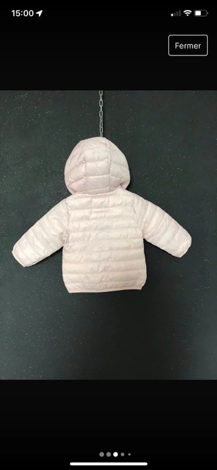 Doudoune à capuche rose pâle doublée gris - photo numéro 2