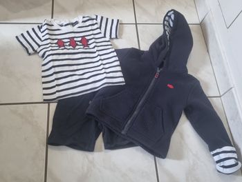 week‑end à la mer ensemble garçon marin – t‑shirt rayé + short + veste capuche 24 mois