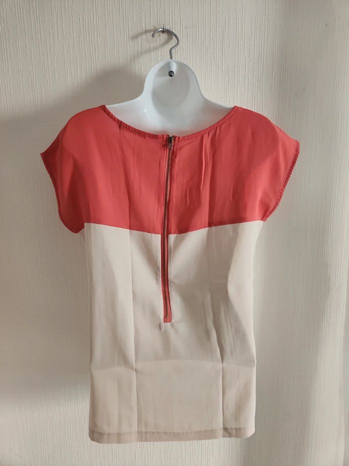 Blouse manches courtes Dolls S corail et beige - photo numéro 7