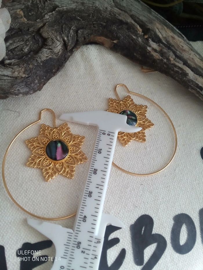 Boucles d'oreilles bohèmes orientales pierres abalones - photo numéro 4