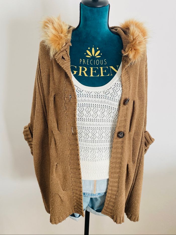 Veste Poncho Capuche Camel - photo numéro 9