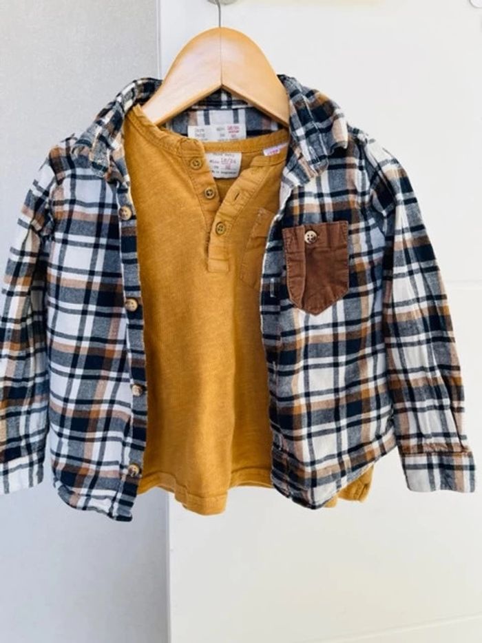 lot chemise à carreaux + T-shirt ML garçon ZARA 18-24mois