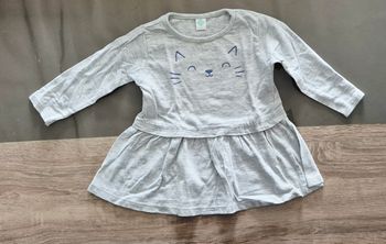 Robe tunique grise Tex Baby - Motif Chat 🐱 - 6 mois