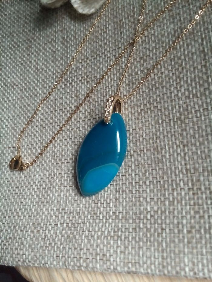 Collier pierre naturelle d'agate bleue - photo numéro 2