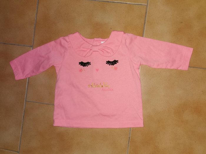 Tee shirt manche longue paillettes corail 3 mois