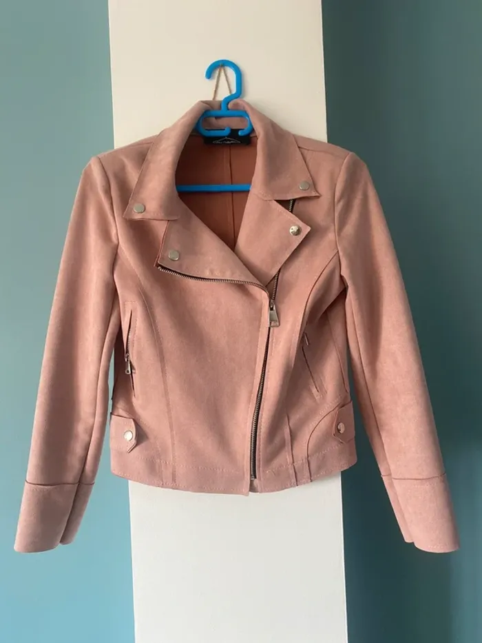 Veste suédine rose poudrée